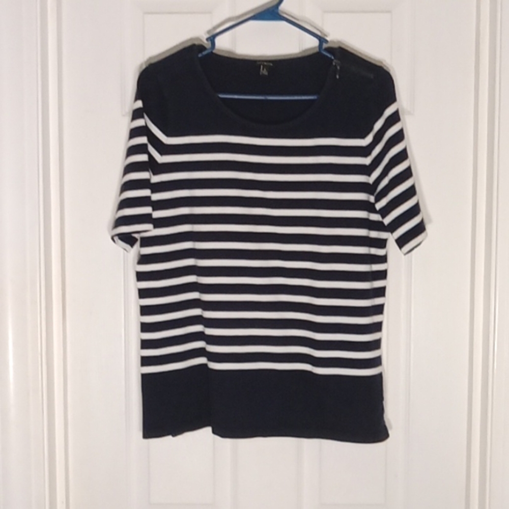 nautical style knit top Talbots cotton Large Blue/White